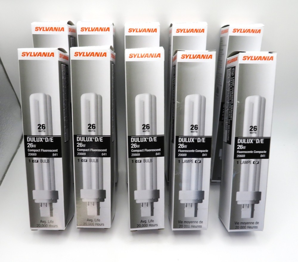 10  SYLVANIA  #20669  DULUX D/E  COMPACT FLUORESCENT BULBS 26W CF26D/E /841/ECO