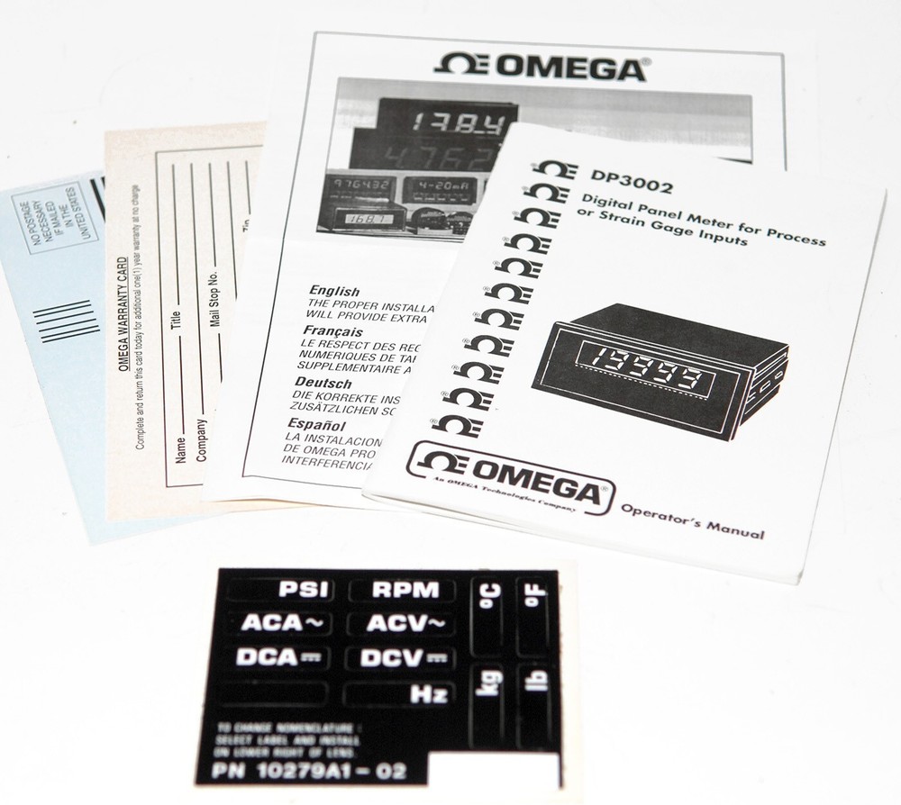 NOS OMEGA DP3002-E Digital 4.5 Digit Process & Strain Gage Panel Meter w/ Manual