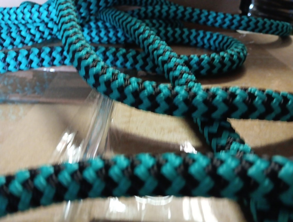 9/16 x 100 ft. Double Braid-Yacht Braid Polyester Rope. Turquoise/Black