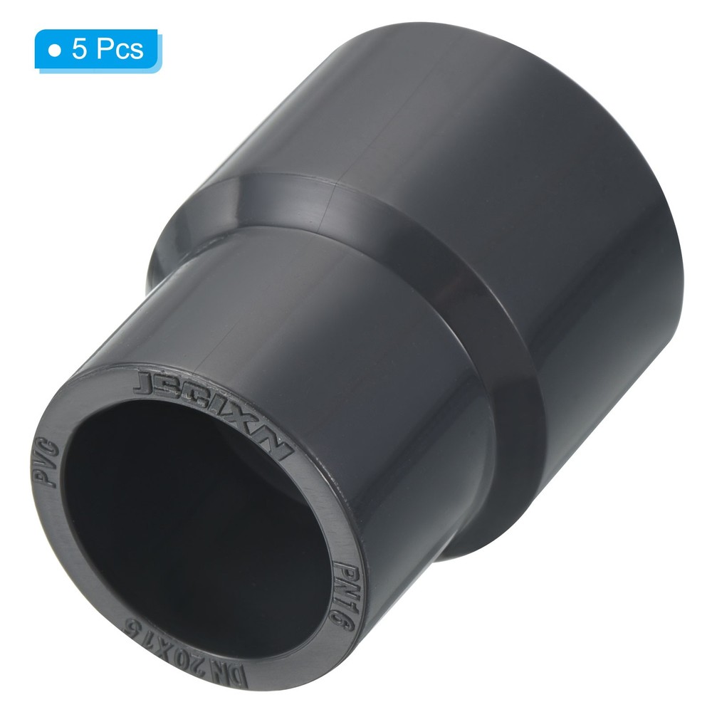 5pcs PVC Reducer Pipe Fitting 1x0.8" Socket Coupling Adapter Connector, Grey