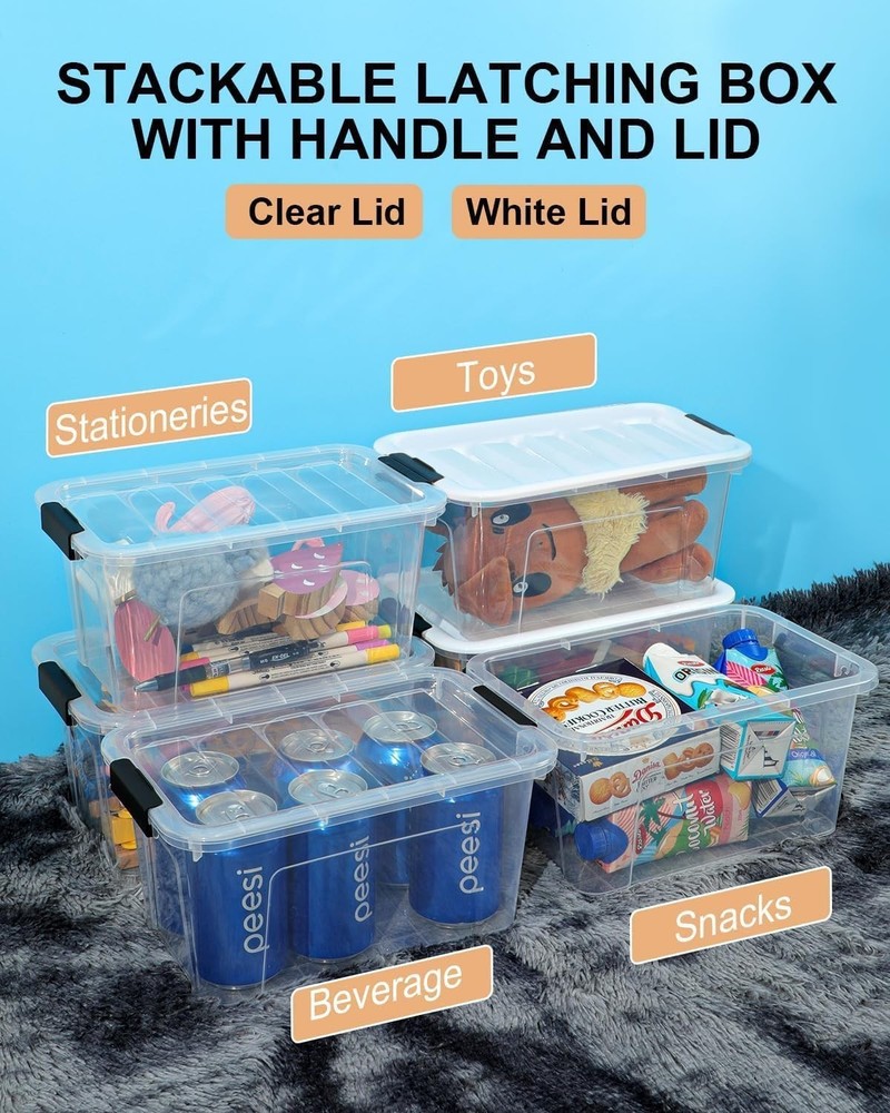 Stackable Plastic Storage Bins with Lids - 6 Pack