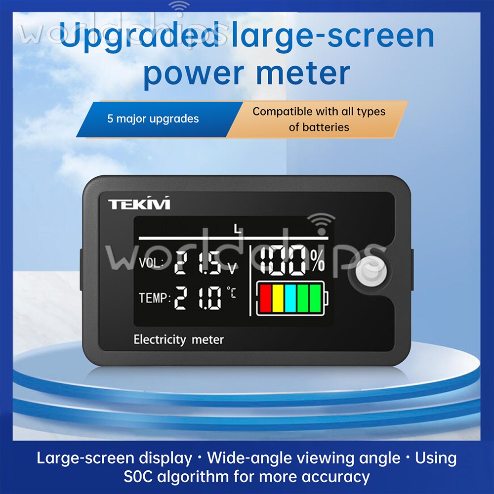 DC8-100V LCD Digital Battery Capacity Indicator Voltmeter w/ Temperature Display
