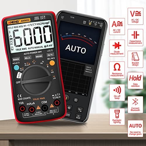 Digital Multimeter Bluetooth Auto Ranging 6000 Counts AC DC Voltage Current Test