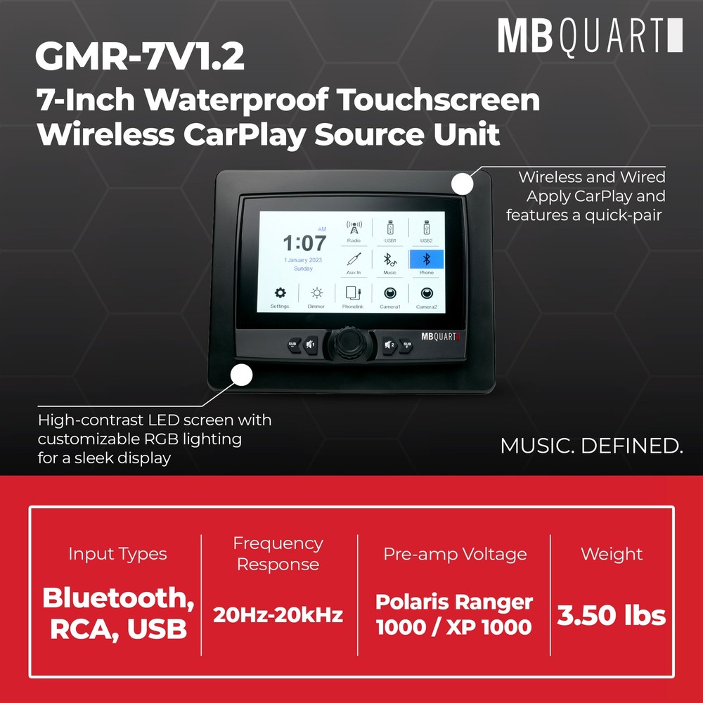 MB Quart 7" Touchscreen Wireless CarPlay Android Auto Car Powersports Receiver