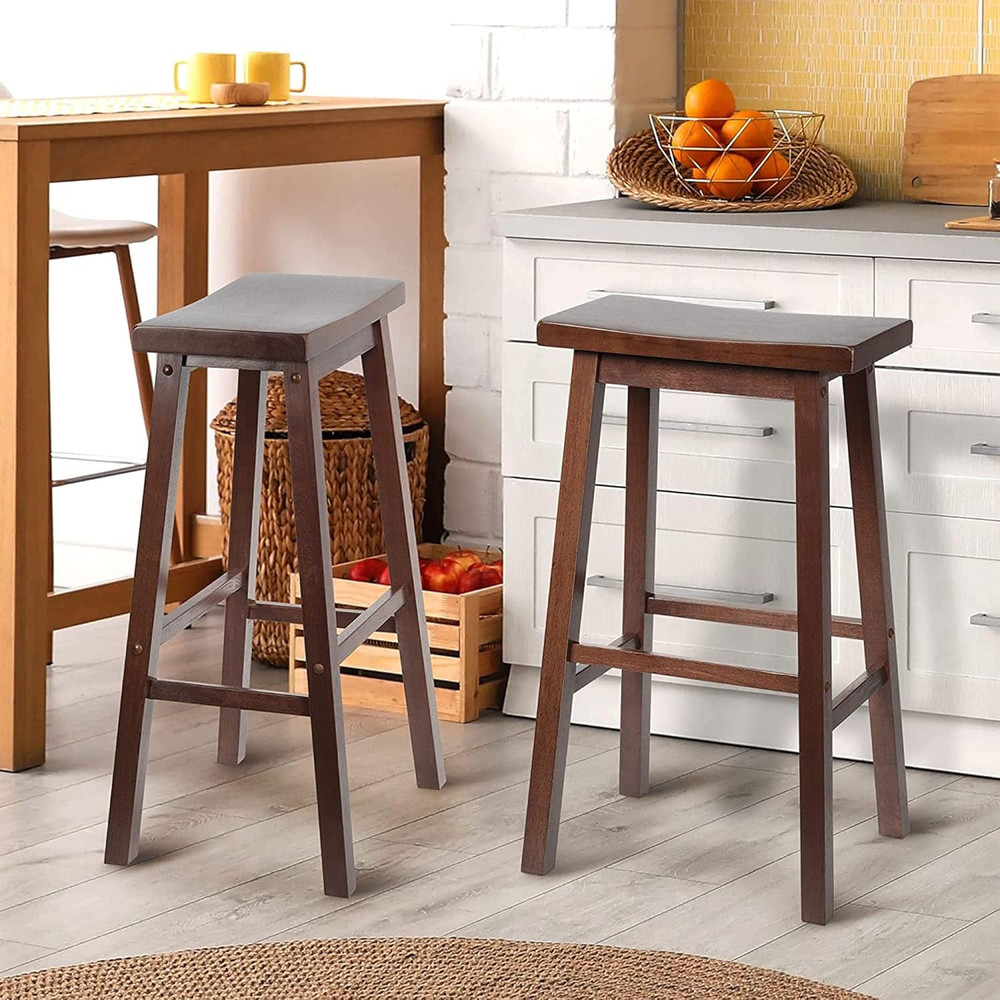 Classic Modern Solid Wood 24 Inch Tall Backless Saddle-Seat Easy Assemble Counte
