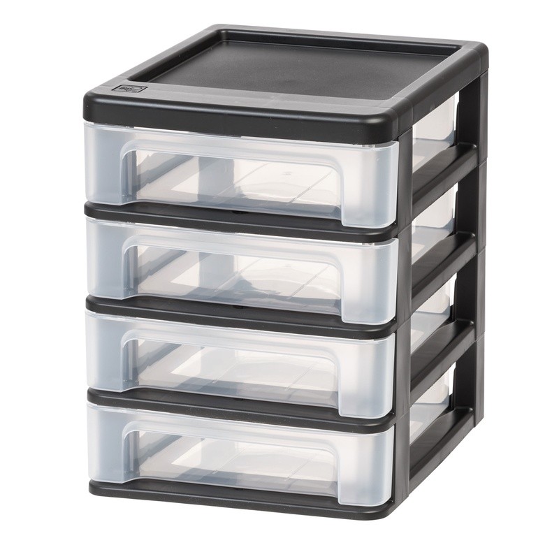 Compact 4 Drawer Desktop Organizer Unit Stackable Mini Storage Set of 2 New