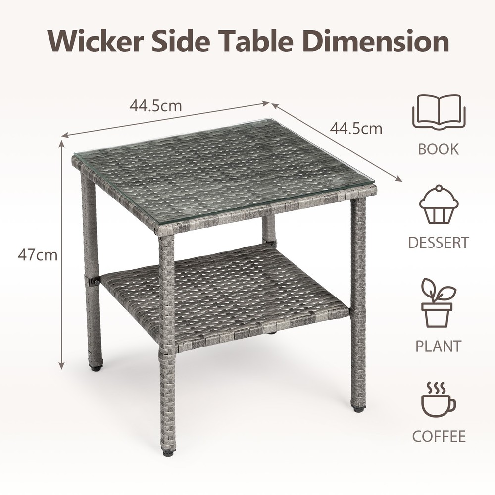New Square Double-layer Glass Tabletop Gray Gradient Rattan Edge Table.