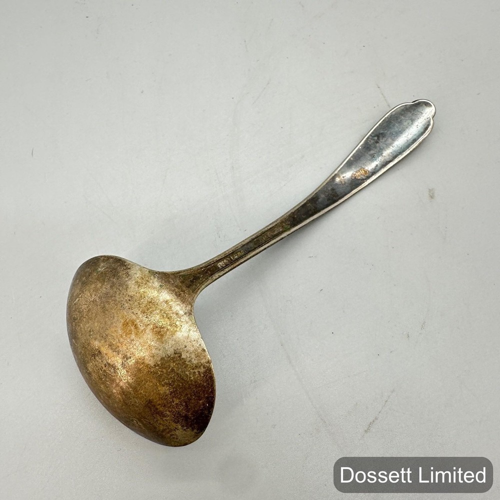 Silver Plated Soup Gravy Ladle Feather Pattern Handle Traditional Serving Spoon