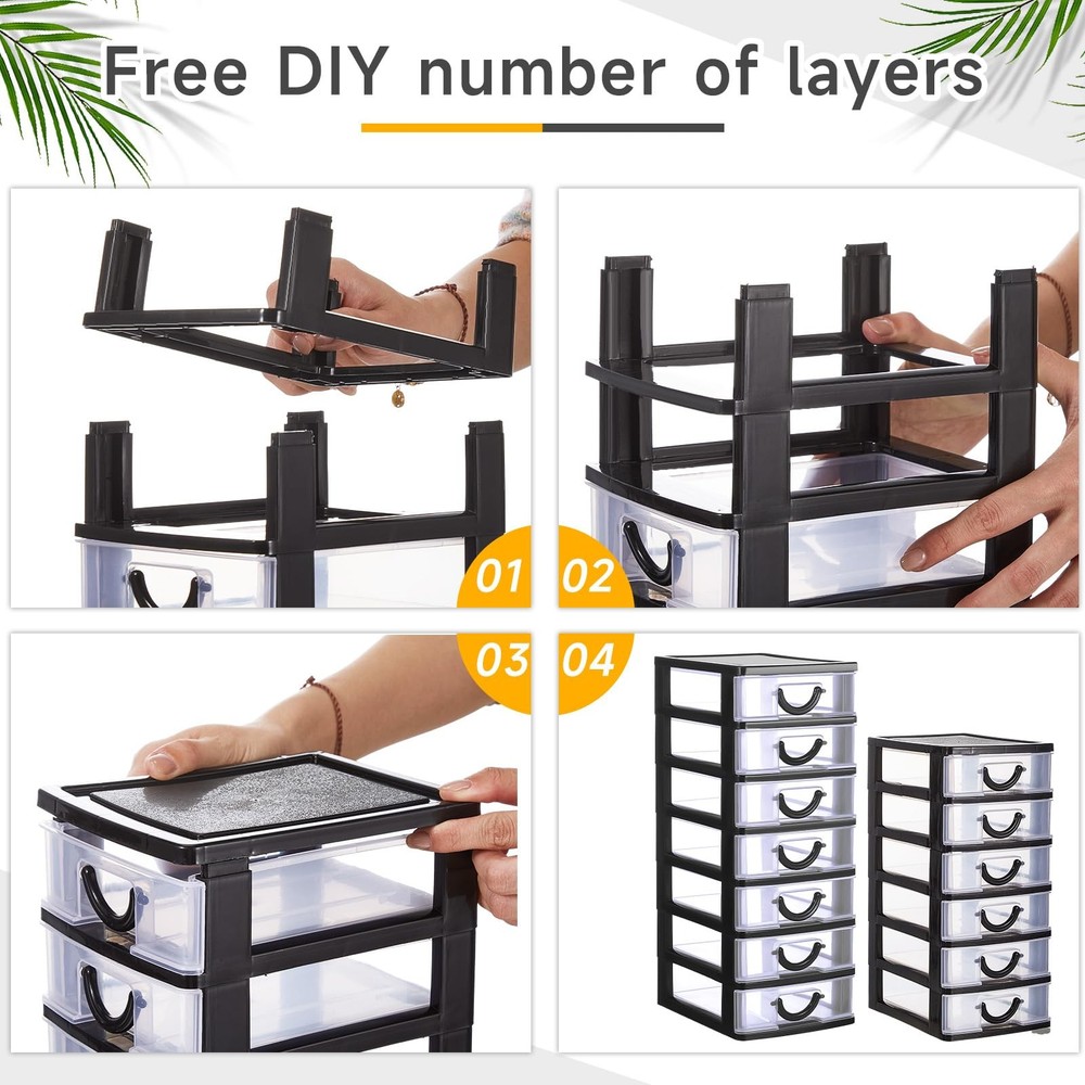 2 Pcs Plastic Drawers Organizer Mini Organizer Box Stackable Plastic Drawer S...