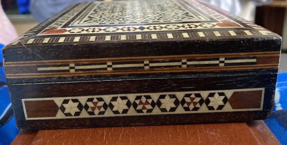 Middle Eastern mosaic box with inlay