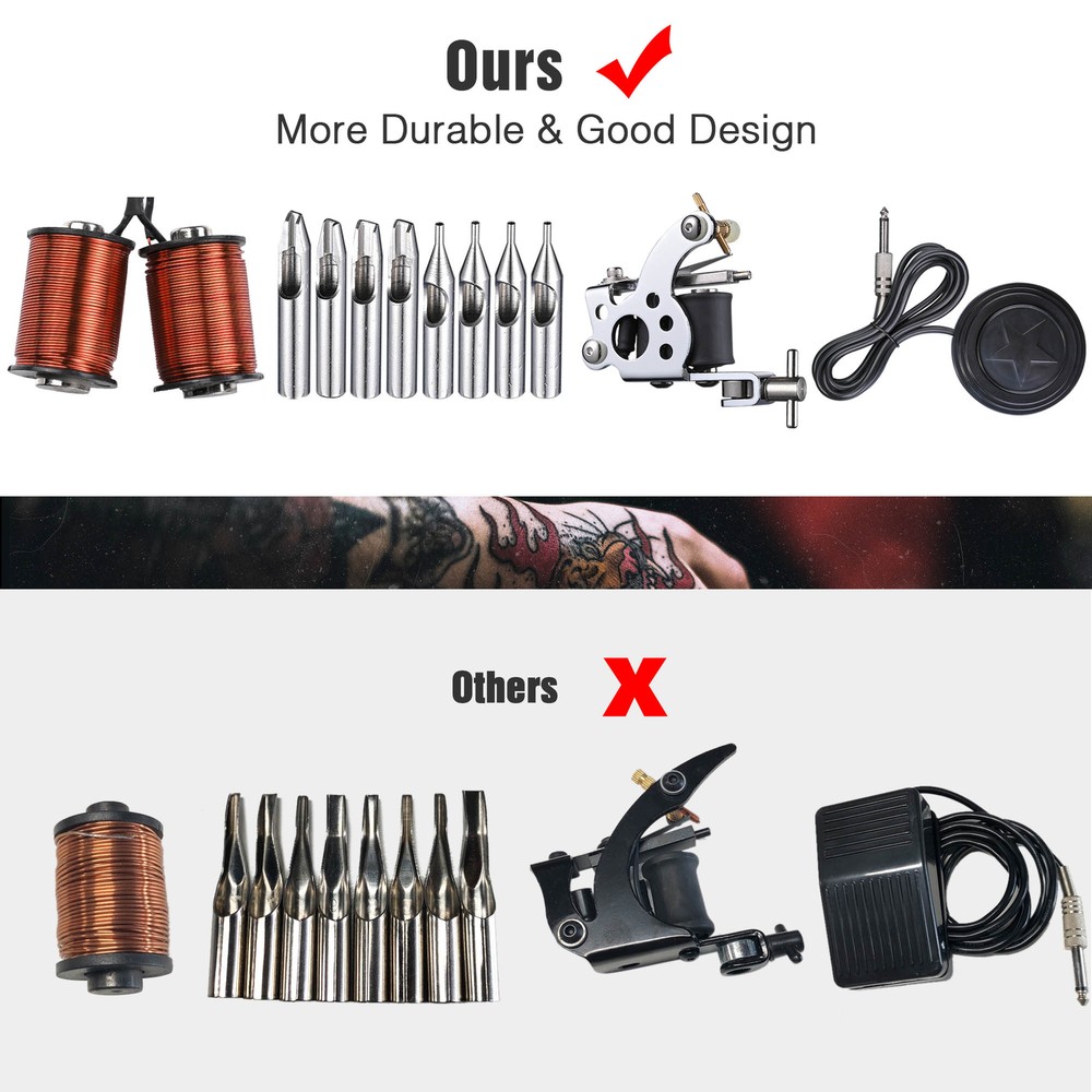 Complete Tattoo Beginner Kit 4 Machine Gun 40 Inks Needle Grip Power Supply Tip