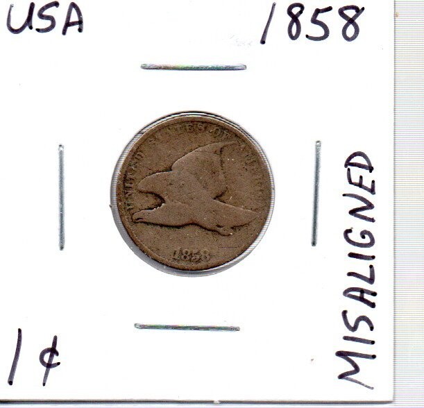 1858 Flying Eagle Cent "Actual Penny Pictured" Misaligned