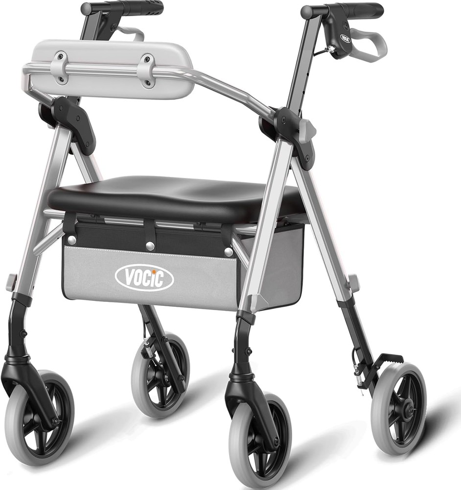 Rollator Walker for Seniors with Seat, Foldable, Adjustable Height, 380lbs