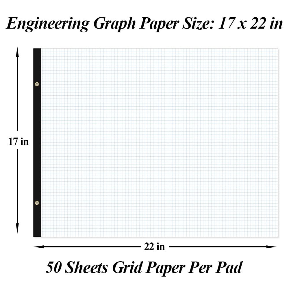 Large Engineering Graph Paper - 22" x 17" Grid Paper, 50 Sheets/100 Pages, 4"...