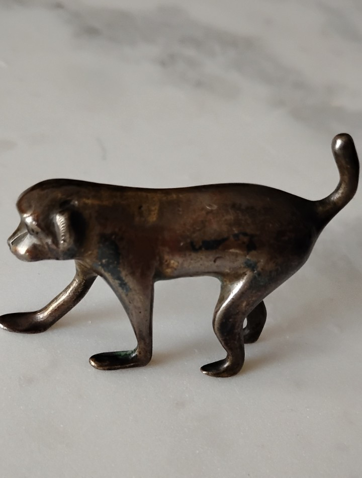CHARMING ANTIQUE SOLID SILVER MONKEY MINI FIGURINE 2 inches wide