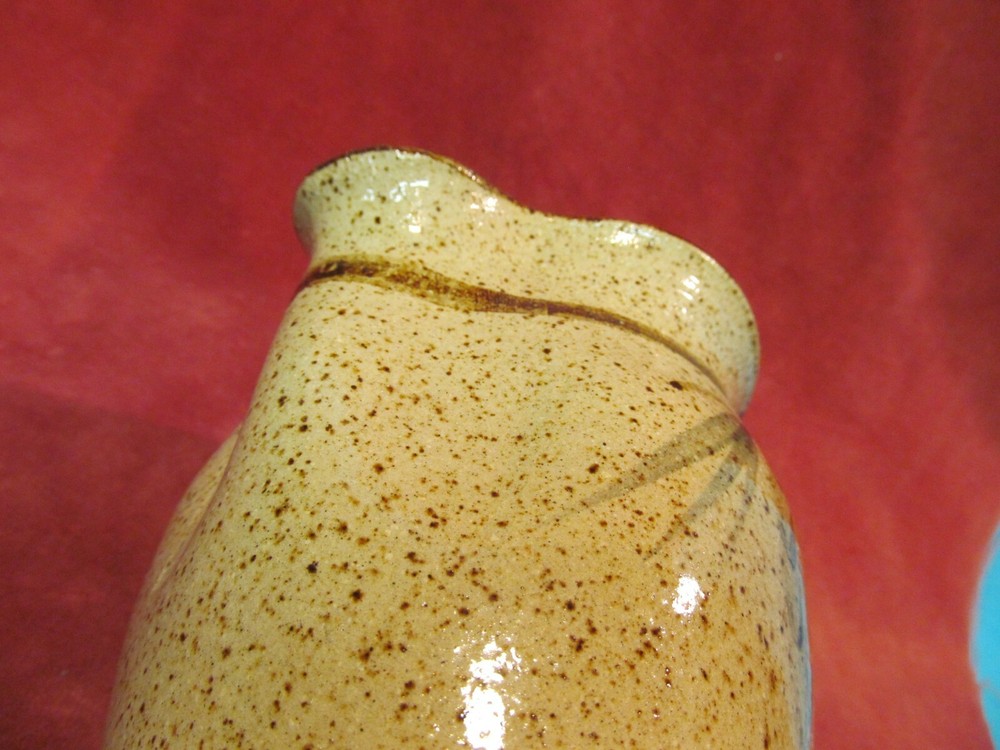 5" BROWN SPECKLE STUDIO POTTERY PITCHER WITH PAINTED PINECONE