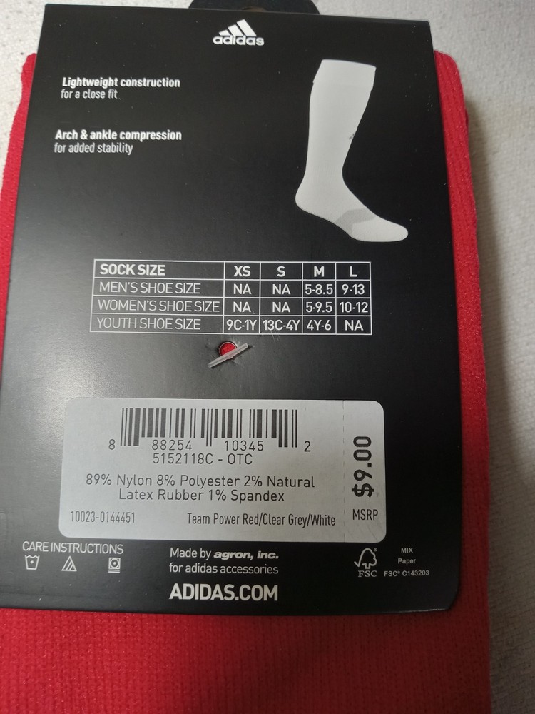 Adidas Red Soccer Metro Socks Size Medium (Y641)
