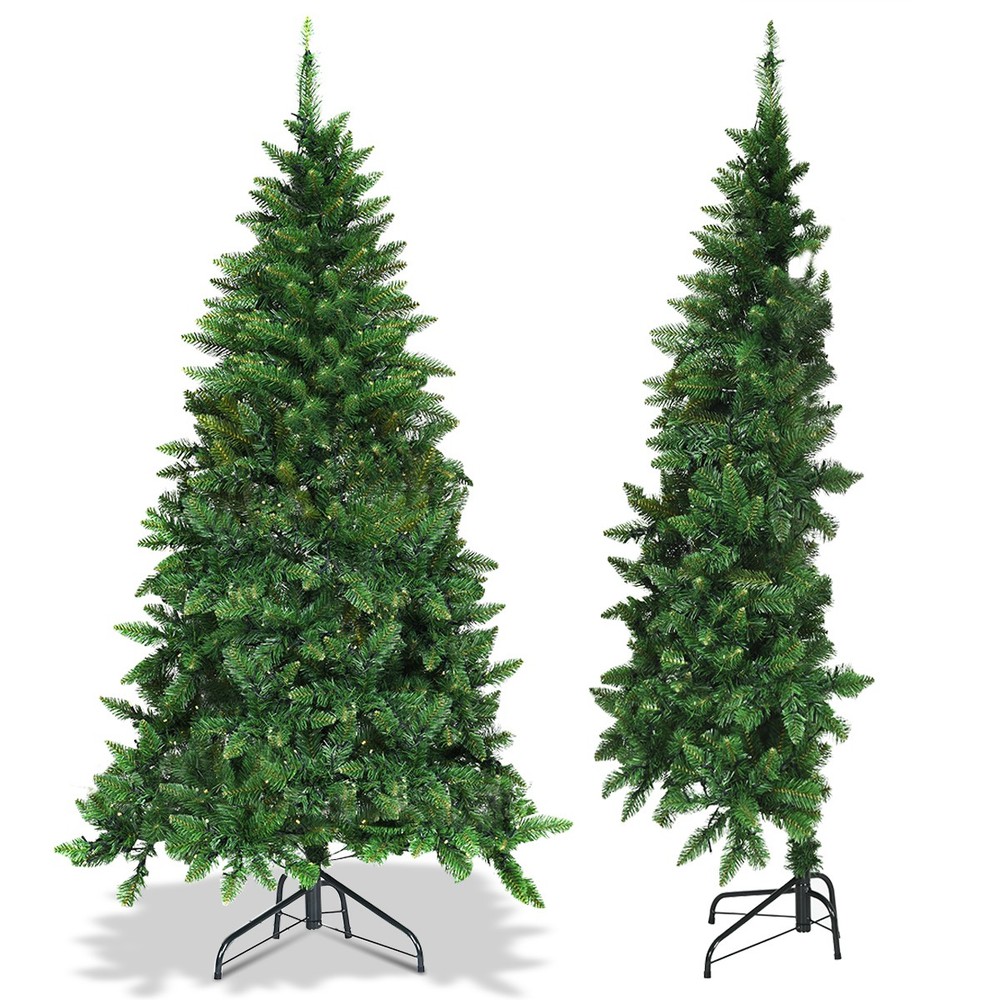 5ft Pre-lit PVC Artificial Half Christmas Tree 8 Flash Modes w/ 250 LED Lights