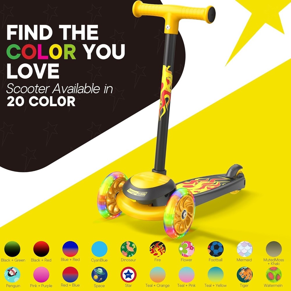 Durable 3 Wheel Scooter for Toddlers - Flashy LED Front Wheels & Easy Steering