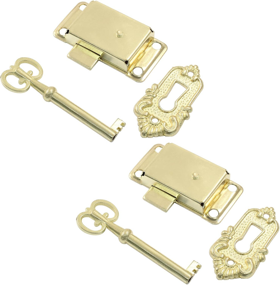 2-Pack Decorative Brass Skeleton Key Cabinet Locks with Keys and Screws