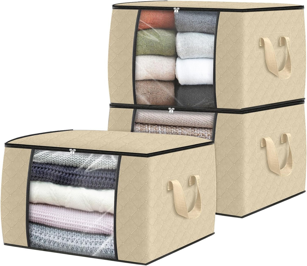 3 Pack Clothes Storage, Foldable Thick Fabric Blanket Storage Bags, FREESHIPPING