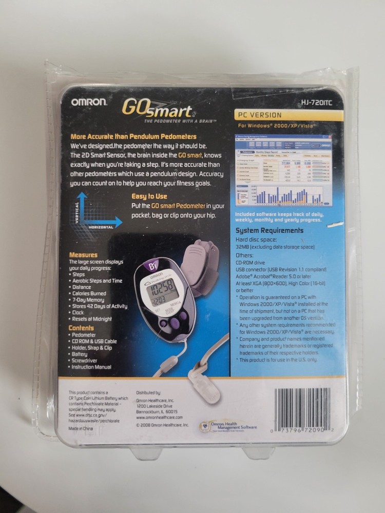 Omron GO smart Dual-Axis Pocket Pedometer w/ Advanced 2D Sensor Tech. PC Version
