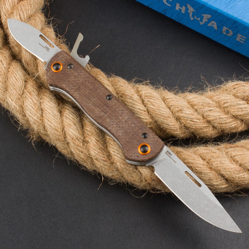 Multi Function Two Blade Camping Edc Small Pocket Folding Knife Micarta Handle
