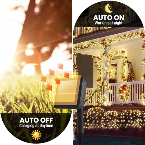 Solar String Lights for Outside, 2 Pack 200 Led Solar 145ft Warm White