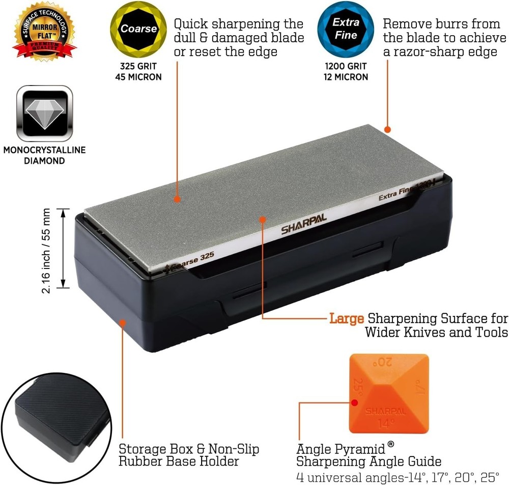 Double-sided Diamond Sharpening Stone for Knives with Storage Case & Angle Guide
