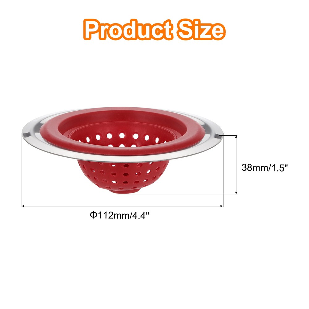 2Pcs Silicone Sink Strainer Kitchen Sink Drain Strainer Stopper 4.4" Red