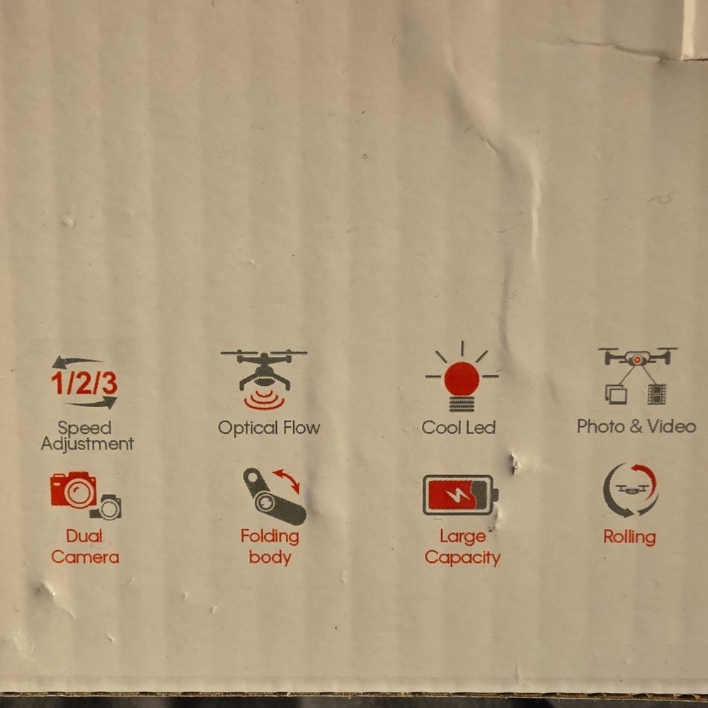 E99 Screen Quadcopter Drone Dual Camera Foldable Optical Flow Cool LED Black.