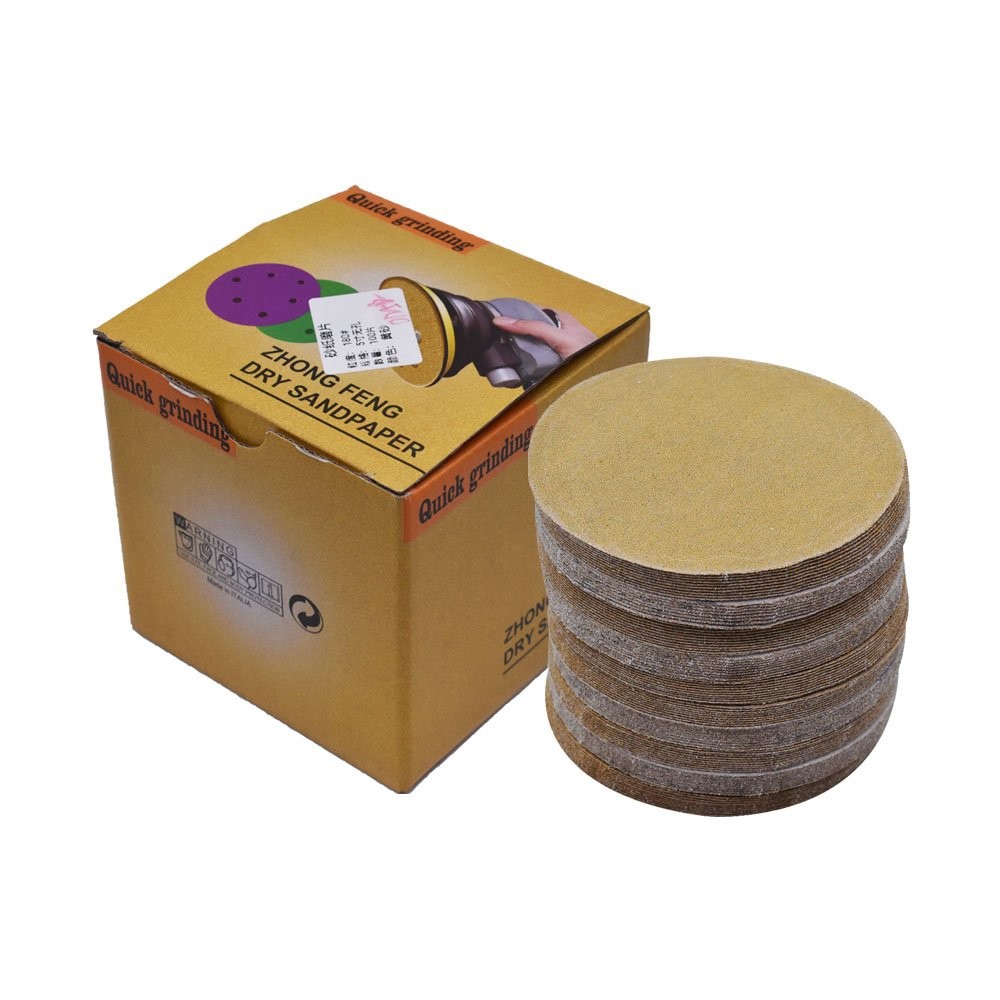 NO-Hole 100 Pcs 5" 180 Grit Hook Loop Pads Sanding Discs Flocking Disc
