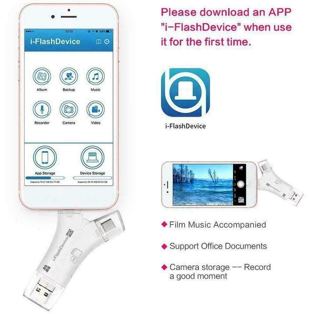 4in1 USB i-Flash Drive Micro SD/TF Card Reader Adapter For iPhone iPad Android