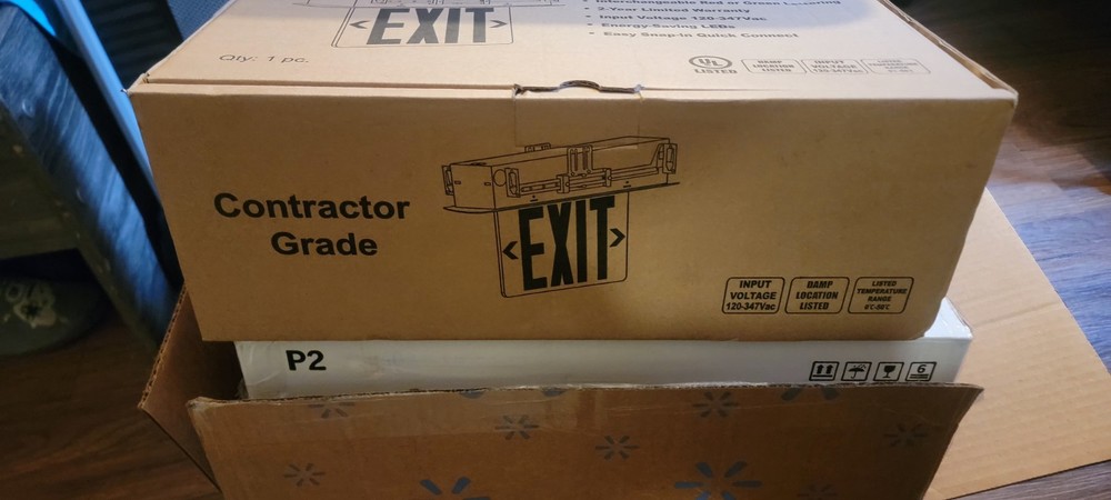 Combo LED Emergency Exit Sign Lighting Fixture with External Lights New-open Box