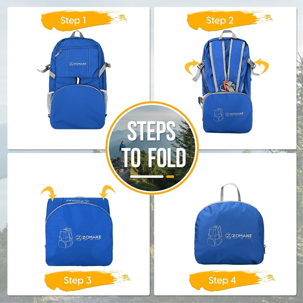 35L Lightweight Packable Backpack Foldable Water Resistant Dark Blue