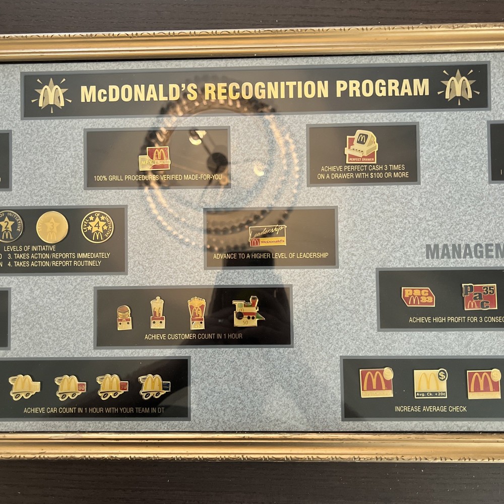 25”x13” Framed McDonald’s Recognition Program Display Pin Set With 25 Pins