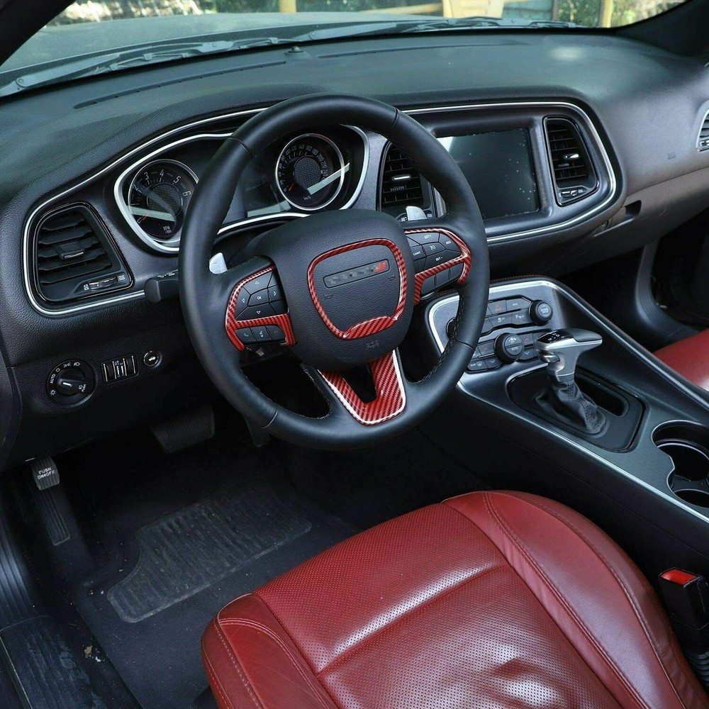 for 2015+ Dodge Challenger Red Carbon Dash Car Interior Panel Full Cover Overlay