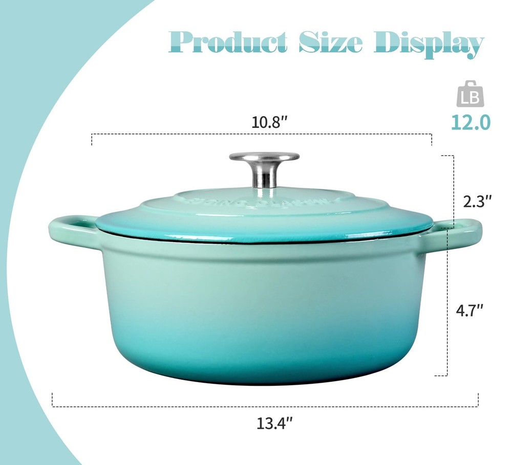 EDGING CASTING Enameled Cast Iron Covered 5.5 Quart Dutch Oven with Dual Handle
