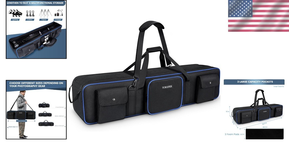 Durable 50.5" Lightweight Tripod Bag with Adjustable Strap & Stability Bumpers