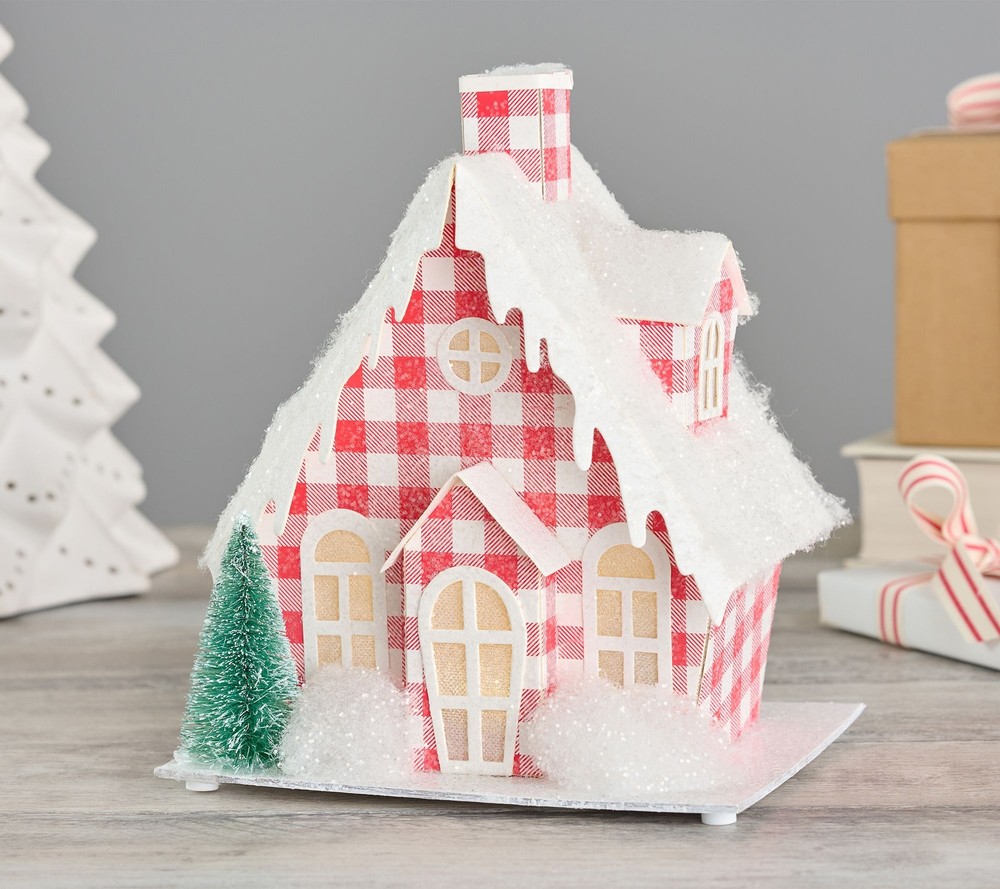 Kringle Express Illuminated Paper Red Plaid House