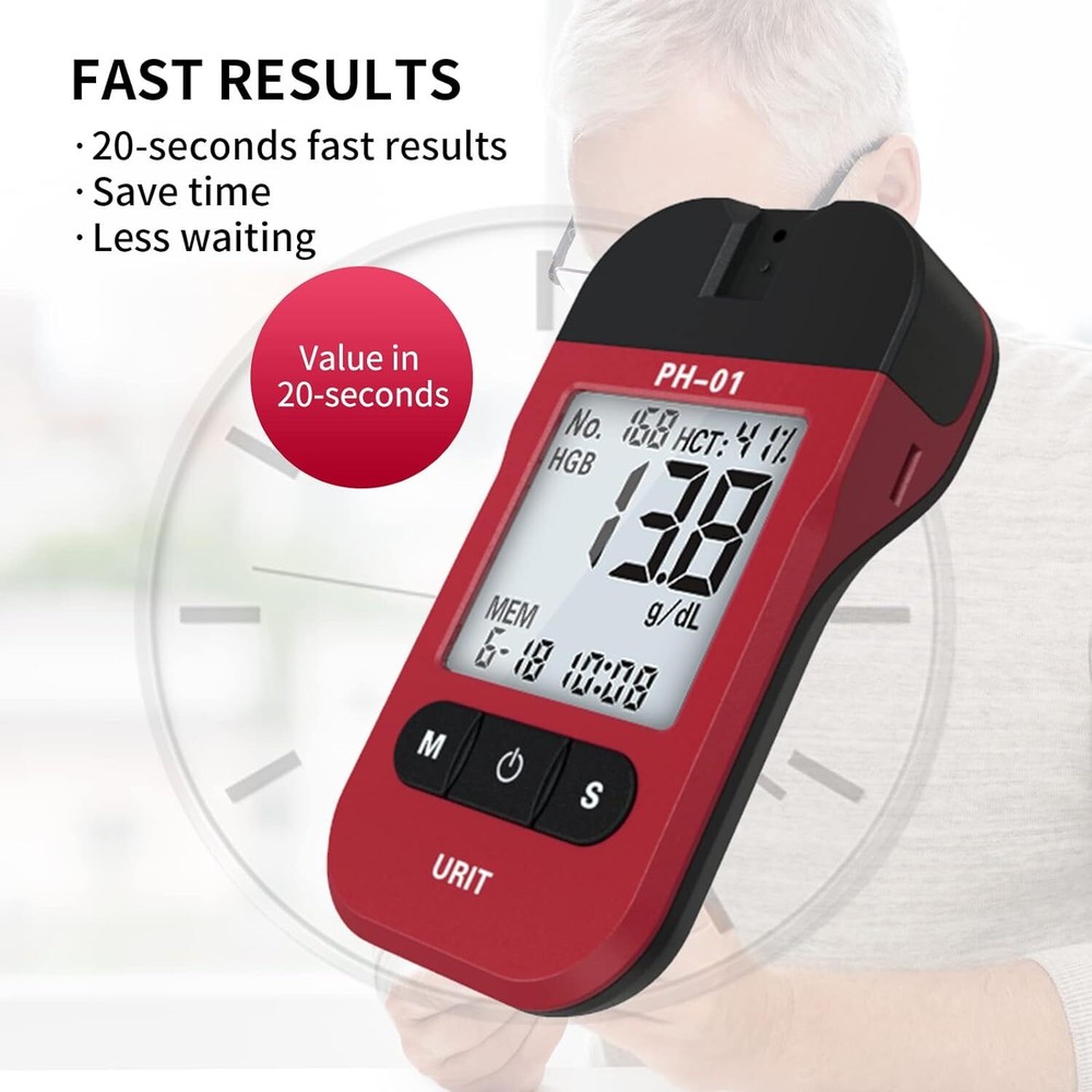 URIT Hemoglobin Test Meter 25 Hemoglobin Test Strips Hemoglobin Home Test Kit,