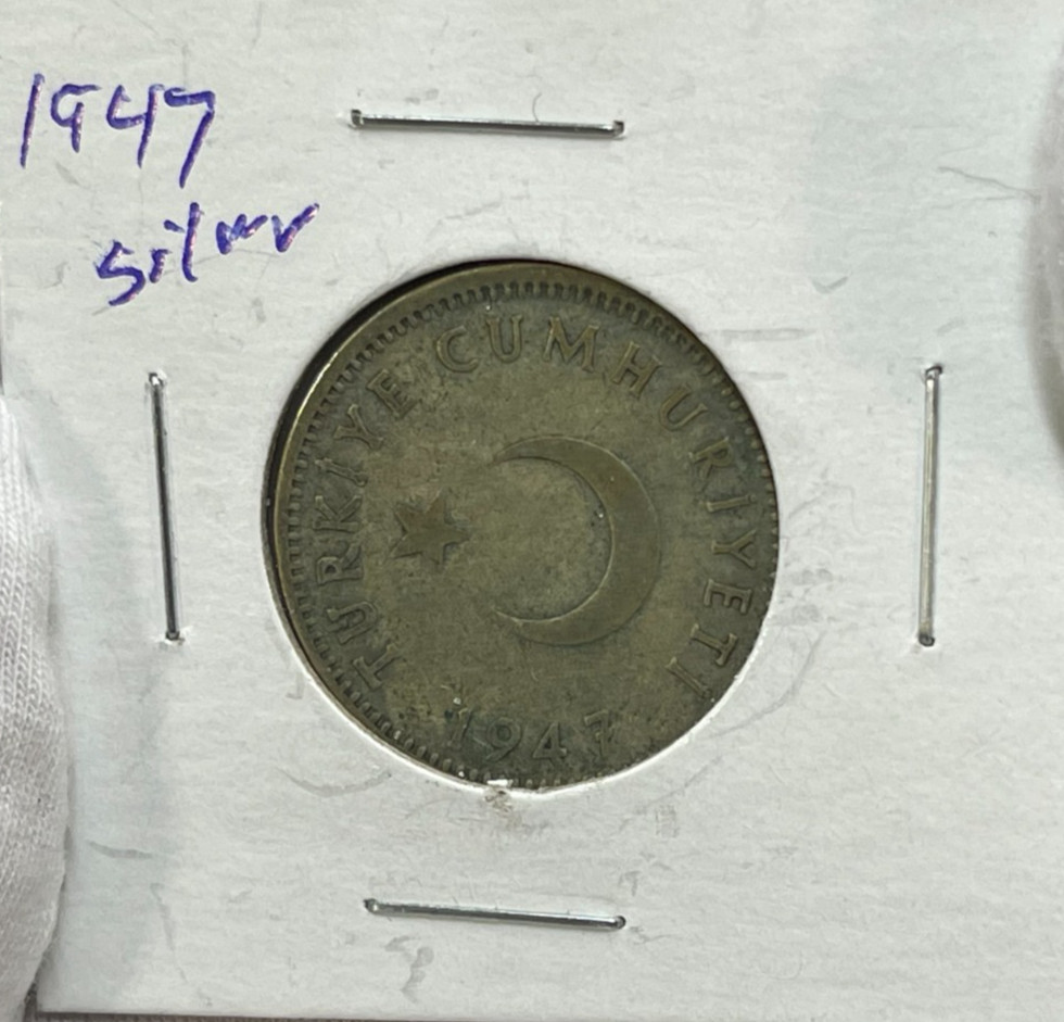1947 Turkey One Lira Silver Coin