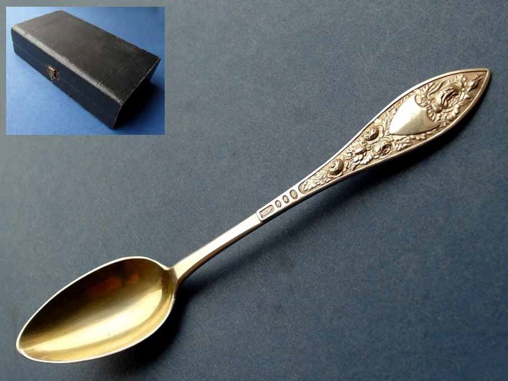 Set, 6 Large Tea Spoons, Roses, Silver, around 1820 E540