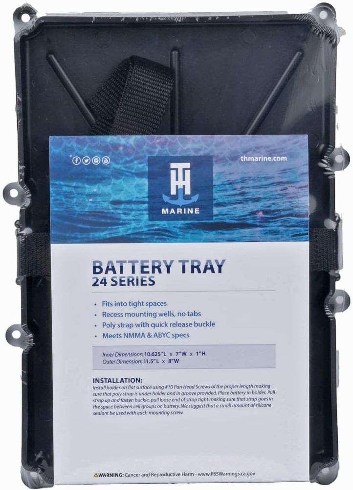 Narrow Battery Tray Holder with Durable Poly Strap - Narrow Space Saving Design