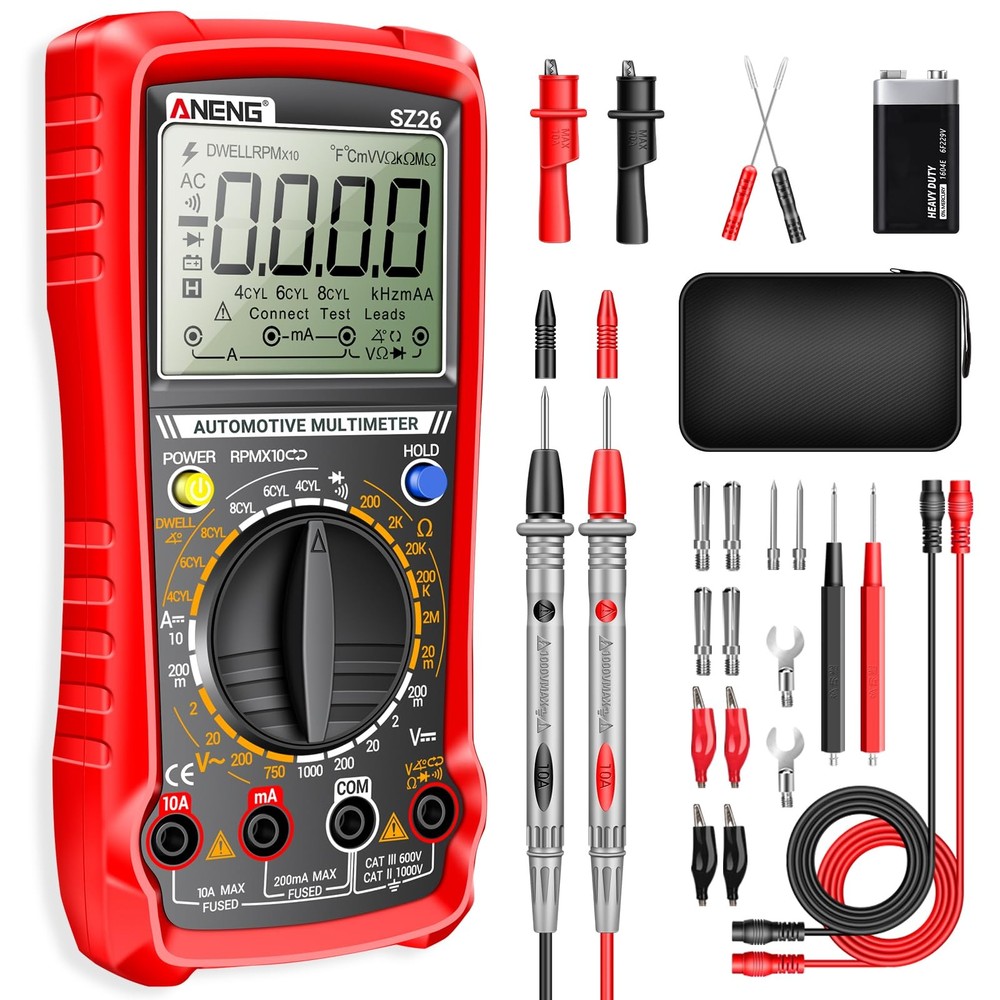 ANENG SZ26 Multimeter,Digital Automotive Engine Analyzer with Small, Red
