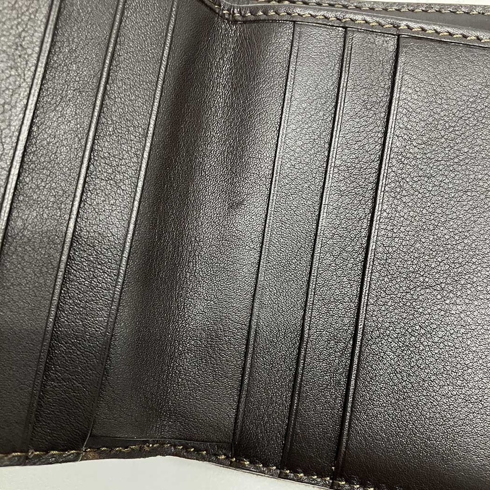 CELINE Compact Wallet Leather Dark Brown Bifold Triomphe Plate Folded