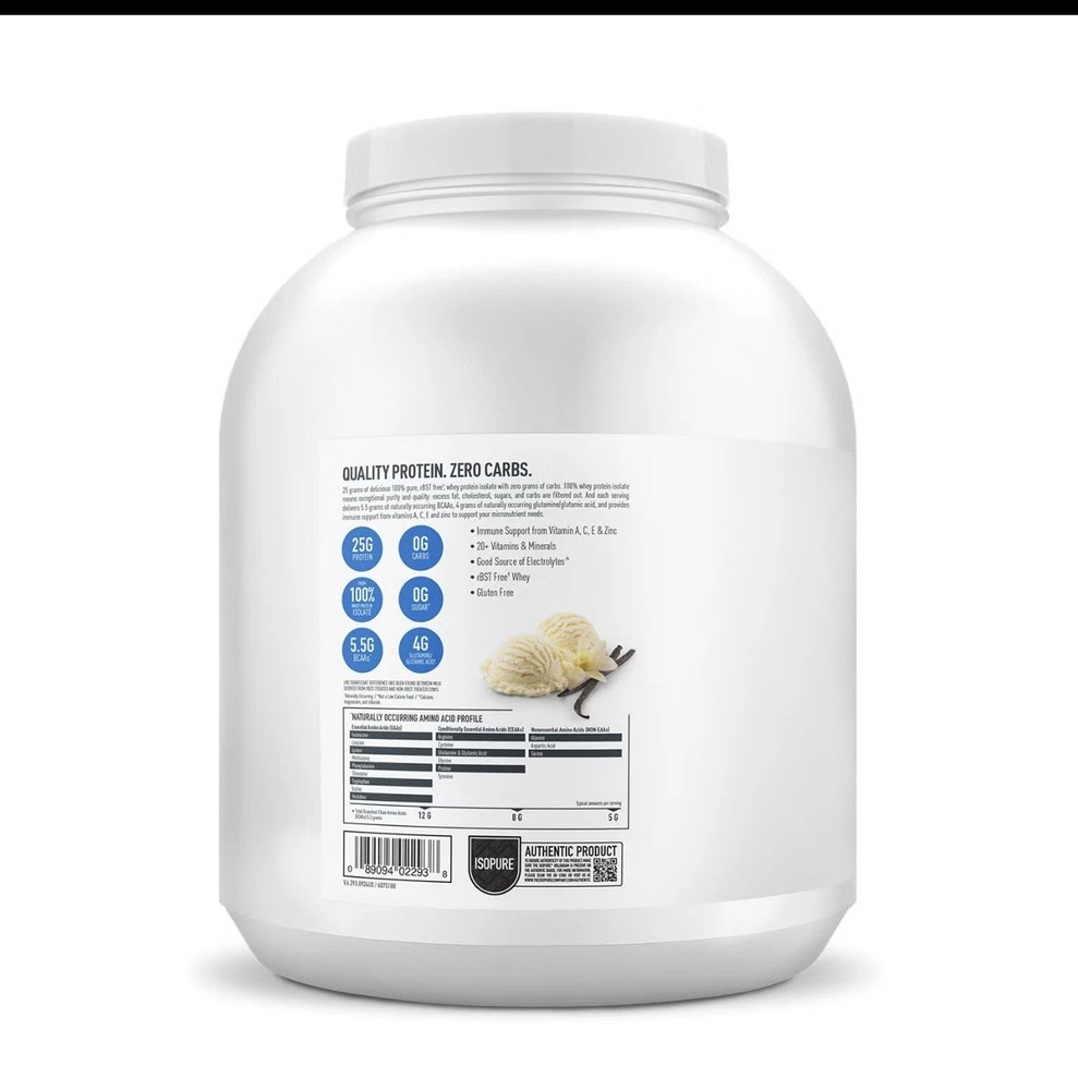 Isopure Whey Protein Isolate Vanilla Zero Carb 4.5lbs Keto GF