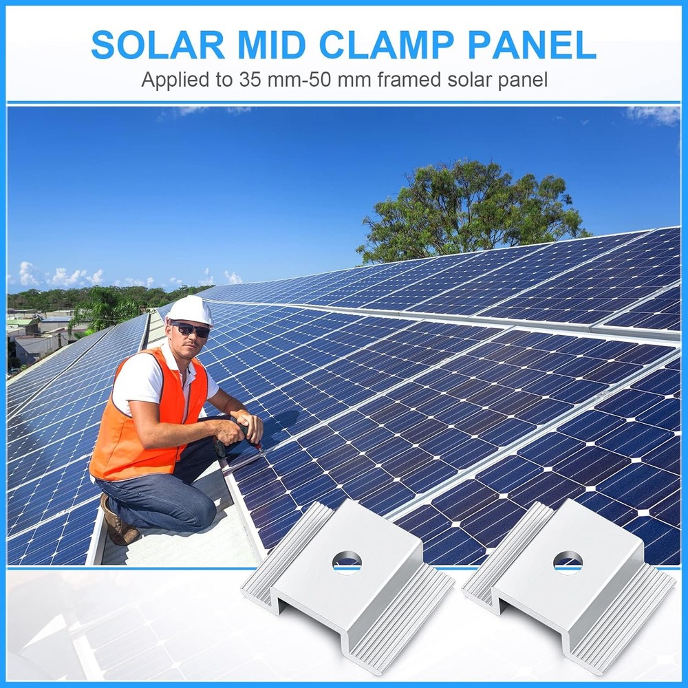 12 Pack Solar Panel Mid Clamps 1.06 Inch Bracket Aluminium Silver