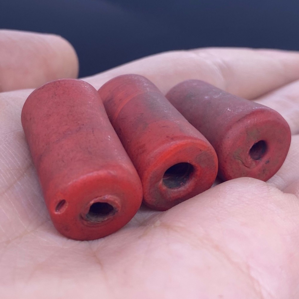 3 Rare Ancient Roman RED Glass Java Beads Circa 2nd - 3rd Century AD