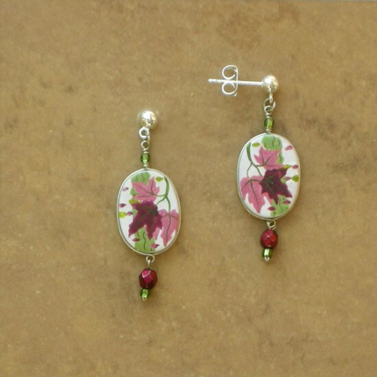 Hand Painted Ceramic RED MAPLE Stud Earrings Fair Trade Peru